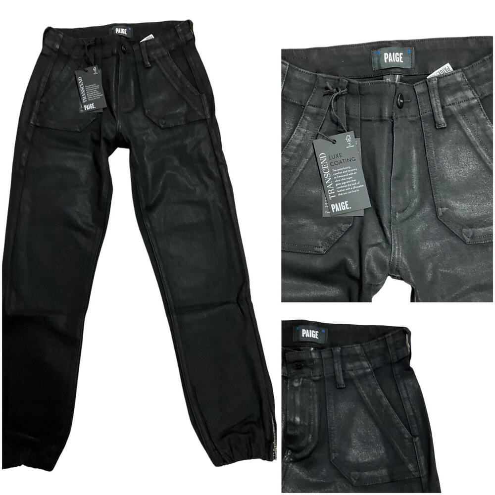 NWT PAIGE | SZ 23 - 27 | Mayslie Joggers Black Coated Cropped Jeans - Picture 6 of 9